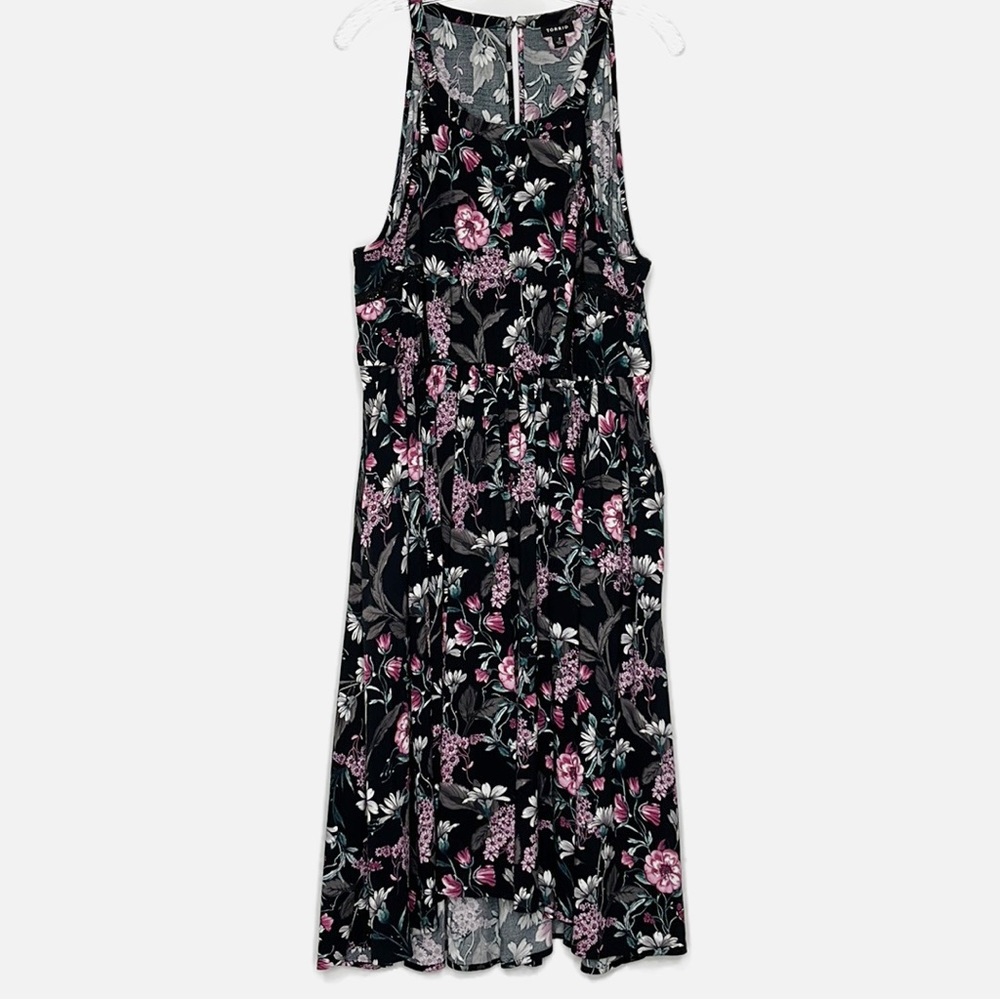 Torrid midi floral sundress front pockets graduated hemline elastic waist sz 2